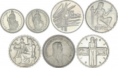 Lote 7 monedas 1(2), 5 Francs (5). 1936 a 1973. AR, CuNi. A EXAMINAR. KM-24a.1 (2), 40a.1, 41, 48, 51, 65. SC- a SC.