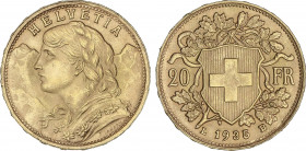 20 Francs. 1935-LB. BERNA. AU. Ø 6, 45 mm. Helvetia. Fr-499; KM-35.1. EBC+.