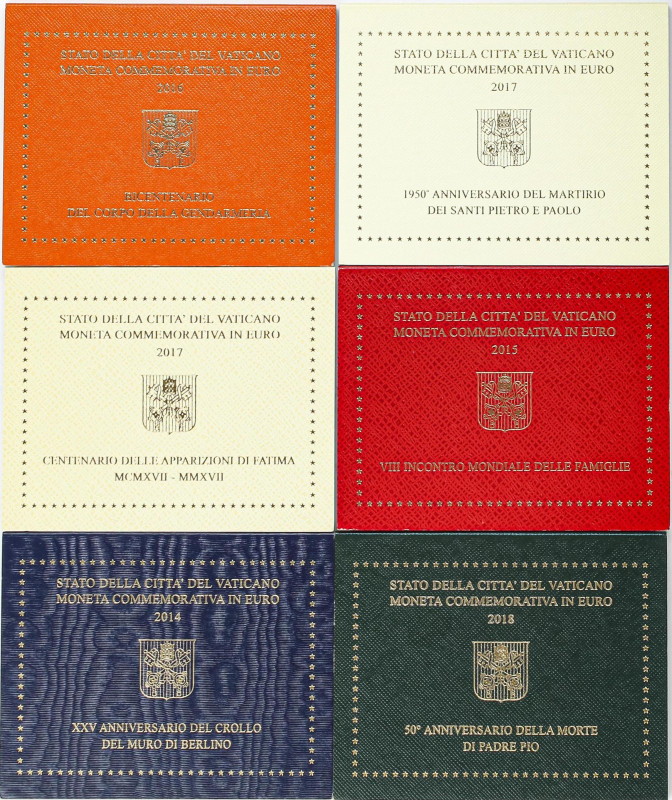 Lote 6 carteritas de 2 Euro. 2014 a 2018. En carteritas oficiales años: 2014 Mur...