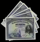 Lote 5 billetes 1.000 Pesetas. 15 Agosto 1928. San Fernando. Numeraciones correlativas. (Mancha en la parte superior derecha). Ed-357. (SC) .