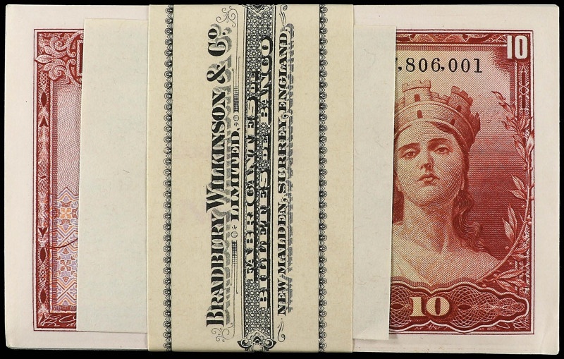 Lote 100 billetes 10 Pesetas. Emisión 1935. Sin Serie. Todos correlativos. Con f...