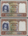 Lote 2 billetes 500 Pesetas. 25 Abril 1931. Elcano. Pareja correlativa. (Leves ondulaciones). Apresto original. Ed-361. SC.
