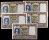 Lote 5 billetes 500 Pesetas. 25 Abril 1931. Elcano. Numeraciones no correlativas. (Leves arruguitas). Ed-361. SC.