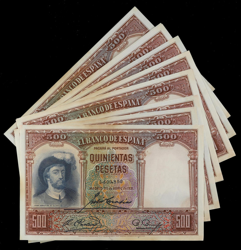 Lote 15 billetes 500 Pesetas. 25 Abril 1931. Elcano. Numeraciones correlativas. ...