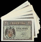 Lote 19 billetes 1 Peseta. 28 Febrero 1938. Serie E. Todos correlativos. (Alguno leves manchitas). A EXAMINAR. Ed-427a. (SC) y SC.
