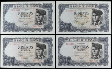 Lote 4 billetes 500 Pesetas. 23 Julio 1971. Verdaguer. Series I, Y, Z y 1F. (Serie Y con leve doblez central horizontal). Ed-473a. EBC+ a SC.