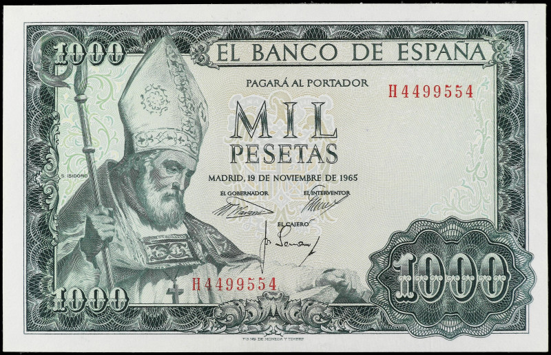 1.000 Pesetas. 19 Noviembre 1965. San Isidoro. Serie H. (Leves ondulaciones en m...