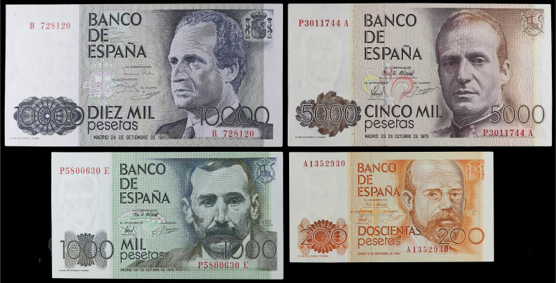 Lote 4 billetes 200, 1.000, 5.000, 10.000 Pesetas. 1979 a 1985. A EXAMINAR. Ed-4...