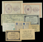 Lote 9 fichas y Vales. MADRID. Comité Nacional del Ferrocarriles (2), vale por 1 Peseta La Bola de Oro Ultramarinos Finos Eduardo Vicente, Compañía Ar...