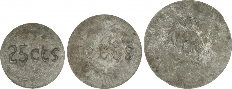 Serie 3 monedas 25 y 50 Céntimos y 1 Peseta. VERS, S.A. (Empresa de material fer...