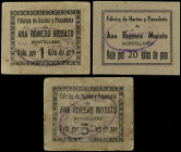 Lote 3 vales 1, 5 y 20 Kilos de Pan. FÁBRICA DE HARINA Y PANADERÍA DE ANA ROMERO MORATO. MONTELLANO (Sevilla). Cartón. MBC+ a EBC.