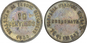 10 Céntimos. 1908. COMPAÑÍA GENERAL MINERA. ECONOMATO. HULLERAS DE VEGUÍN (Asturias). MUY RARA. Latón. EBC-.