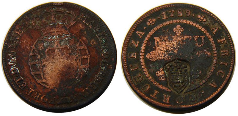 ANGOLA ND(1837) Maria II,Portuguese,countermark on 1 macuta,KM# 31 2 MACUTAS COP...