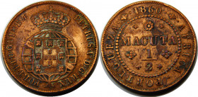 ANGOLA 1860 Pedro V,Portuguese 1/2 MACUTAS COPPER XF18.9g 
KM# 58
