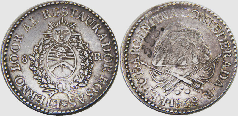 ARGENTINA 1838 R La Rioja,province 8 REALES SILVER XF26.9g 
KM# 8