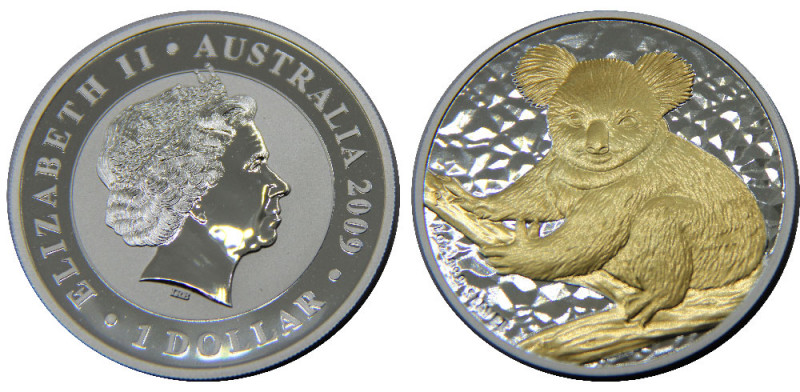 AUSTRALIA 2009 Elizabeth II,Koala,Silver Gilded Proof(Mintage 5472 ) 1 DOLLAR SI...