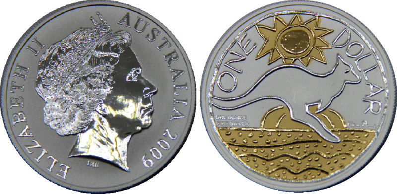 AUSTRALIA 2009 Elizabeth II,Ken Done Kangaroo,Silver Gilded Proof(Mintage 5997 )...