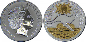 AUSTRALIA 2009 Elizabeth II,Ken Done Kangaroo,Silver Gilded Proof(Mintage 5997 ) 1 DOLLAR SILVER MS32g 
KM# 1083a