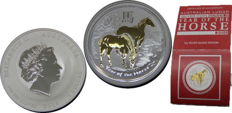 AUSTRALIA 2014 P Elizabeth II,Year of the Horse,Silver Gilded Proof(Mintage 1500...