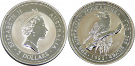 AUSTRALIA 1995 Elizabeth II,3rd Portrait,Australian Kookaburra 2 DOLLARS SILVER PF62.2g 
KM# 261