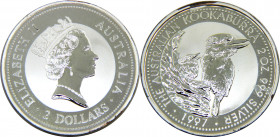 AUSTRALIA 1997 Elizabeth II,3rd Portrait,Australian Kookaburra 2 DOLLARS SILVER PF62.2g 
KM# 318