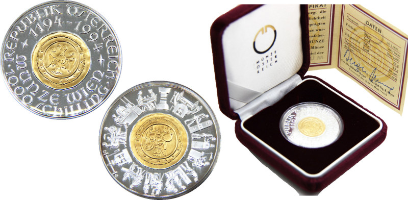 AUSTRIA 1994 800th Anniversary of the Vienna Mint, with13.18gr gold and 26.67gr ...