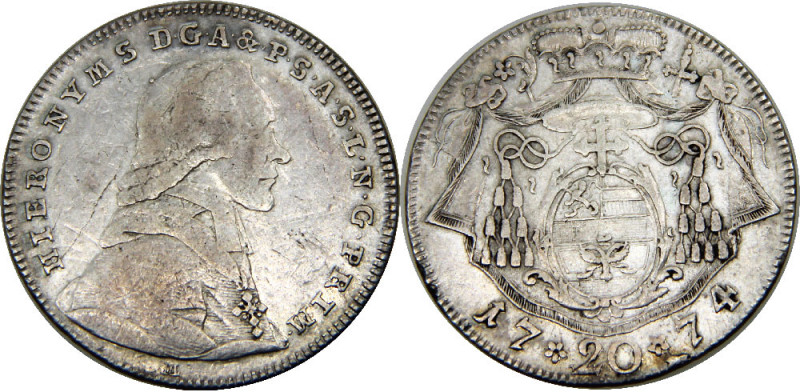 AUSTRIA 1774 Hieronymus von Colloredo,Salzburg 1 THALER SILVER VF6.3g 
KM# 435