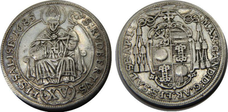 AUSTRIA 1685 Max Gandolf von Kuenburg,Salzburg 15 KREUZER SILVER VF5.9g 
KM# 23...