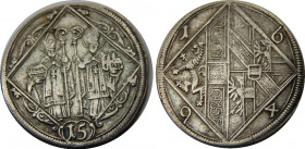 AUSTRIA 1695 Johann Ernst von Thun,Salzburg,Saints Rupert and Virgil type 15 KREUZER SILVER VF6.2g 
KM# 278