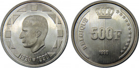 BELGIUM 1990 Baudouin I,French text,60th Birthday of King Baudouin 500 FRANCS SILVER MS22.9g 
KM# 179