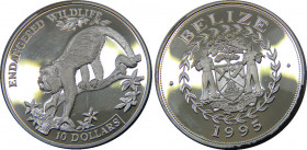 BELIZE 1995 Elizabeth II,Endangered Wildlife-Bugio monkey,Proof (Mintage 10000 ) 10 DOLLAR SILVER PF28.3g 
KM# 125