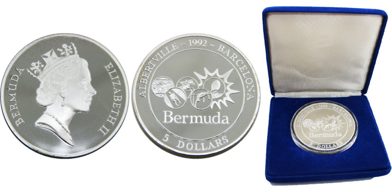 BERMUDA 1992 Elizabeth II Olympics Barcelona 5 DOLLARS SILVER PF155.5g 
KM# 79