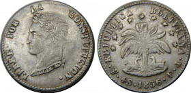 BOLIVIA 1856 PTS FJ Simón Bolívar, Potosi mint 4 SOLES SILVER XF13.1g 
KM# 123