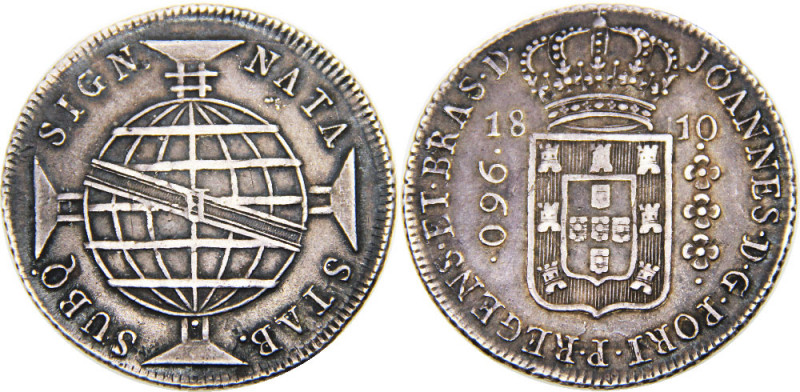 BRAZIL 1810 R João Prince Regent,Rio de Janeiro mint 960 REIS SILVER XF26.8g 
K...