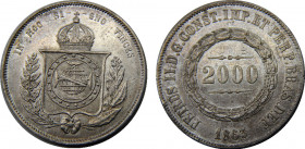 BRAZIL 1863 Pedro II,Empire 2000 REIS SILVER XF25.3g 
KM# 466