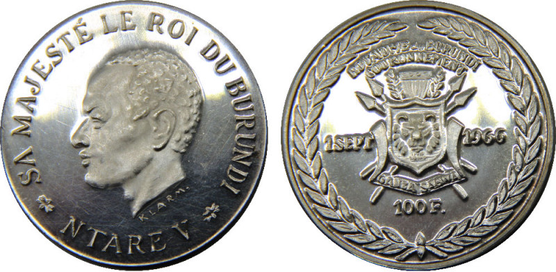 BURUNDI 1966 Ntare V,Coronation,Fantasy currency,Prooflike,Rare 100 FRANCS BILLO...
