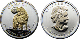 CANADA 2011 Elizabeth II,Timber Wolf,1 oz. Silver Bullion CoinageSilver Gilded Proof 5 DOLLARS SILVER MS31.6g