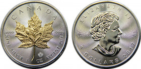 CANADA 2017 Elizabeth II, 4th portrait;,1 oz. Silver Bullion Coinage,Silver Gilded Proof 5 DOLLARS SILVER MS31.3g