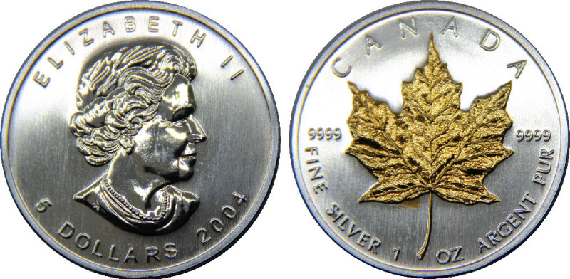 CANADA 2004 Elizabeth II, 1 oz. Silver Bullion Coinage,Silver Gilded Proof 5 DOL...