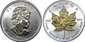CANADA 2008 Elizabeth II, 1 oz. Silver Bullion Coinage,Silver Gilded Proof 5 DOLLARS SILVER MS31.7g 
KM# 625
