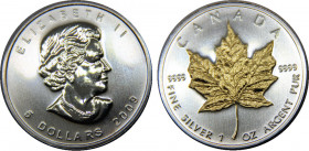 CANADA 2009 Elizabeth II, 1 oz. Silver Bullion Coinage,Silver Gilded Proof 5 DOLLARS SILVER MS31.7g 
KM# 625