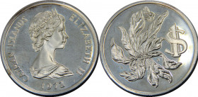 CAYMAN ISLANDS 1972 Elizabeth II,Poinciana flower,Proof(Mintage 11000 ) 1 DOLLAR SILVER PF18.3g 
KM# 6