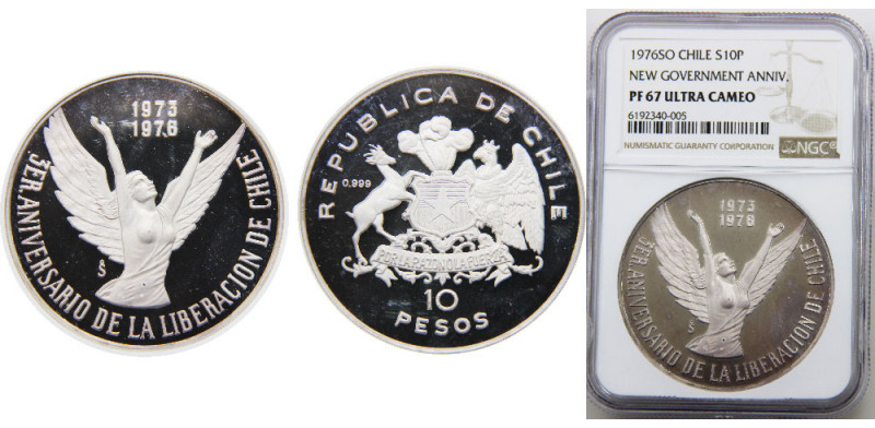 CHILE 1976 So Republic,3rd Anniversary of Chile's Liberation,Santiago mint,Proof...