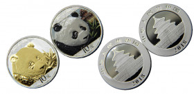 CHINA 2018 People's Republic, 1 oz. Silver Panda ,2 Lots,Silver Gilded/Coloured Proof 10 YUAN SILVER MS 
KM# 2410