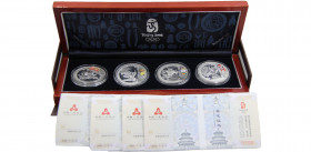 CHINA 2008 Set 4 pieces Beijing Olympics, With box and certificate 10 YUAN SILVER UNC 
KM# 1843, KM#1844, KM# 1845, KM# 1846