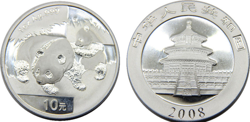 CHINA 2008 People's Republic, 1 oz. Silver Panda ,Proof(Mintage 600000 ) 10 YUAN...