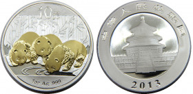 CHINA 2013 People's Republic, 1 oz. Silver Panda ,Silver Gilded Proof 10 YUAN SILVER MS31.2g