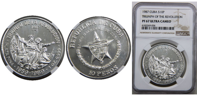 CUBA 1987 Second Republic,Triumph of the Revolution,Rare(Mintage 2000) 10 PESOS ...