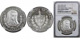CUBA 1991 Second Republic,Queen Joanna of Spain,Rare(Mintage 3000) 10 PESOS SILVER PF67 
KM# 526