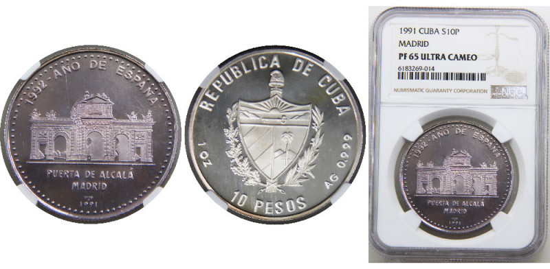 CUBA 1991 Second Republic,Madrid-Alcala Gate,Rare(Mintage 3250) 10 PESOS SILVER ...